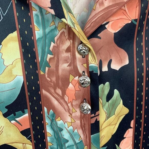 Vintage 70s Village Fair Abstract Floral Slick Button Up Shirt Bust 42" - Picture 3 of 6